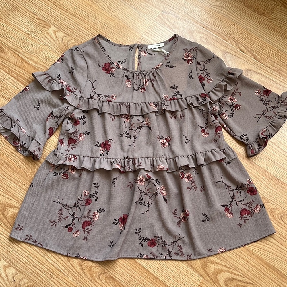Purple Floral Ruffle Blouse NWT